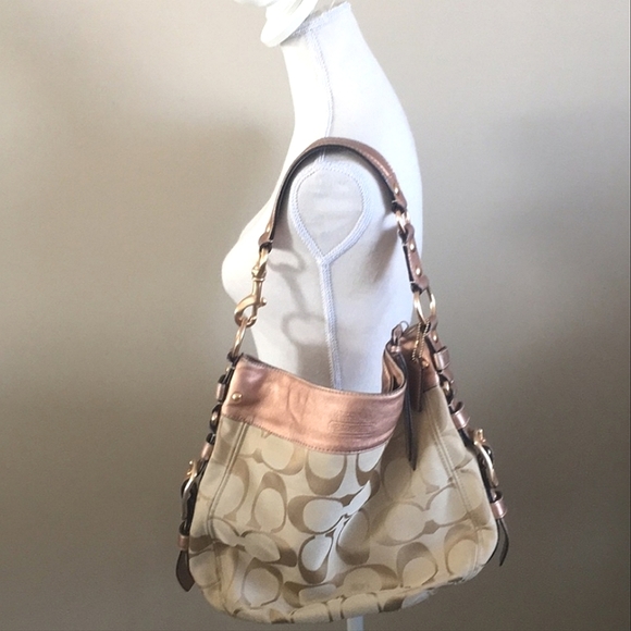 🩷RARE🩷 Authentic Coach Signature Metallic Rose Blush Large Shoulder Bag - Picture 4 of 16